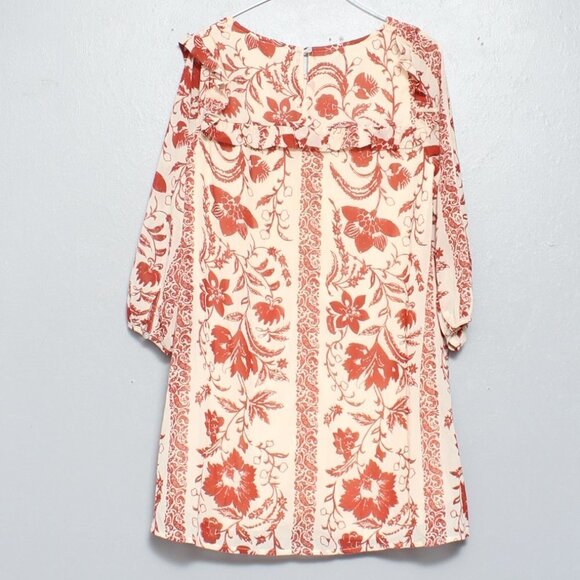 Entro nwt rust cream floral long sleeve dress - Picture 2 of 6